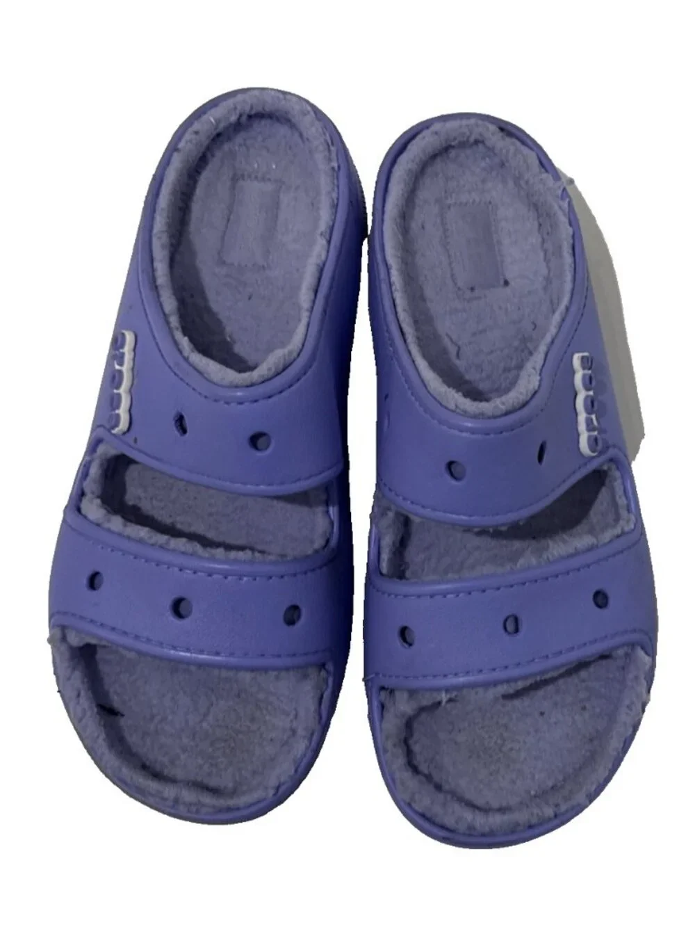 Crocs Purple Violet Blue Fuzzy Lined Slip On 2 Strap Sandal Slide Unisex Mens 11